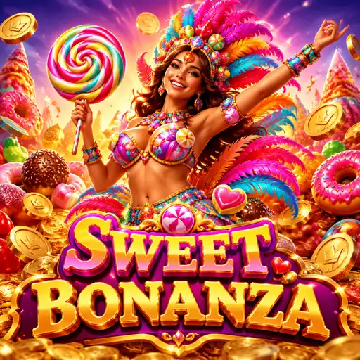 Rolos coloridos do Sweet Bonanza com frutas e tumbling wins